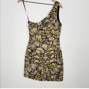 Zara floral ruched one shoulder mini dress NWT